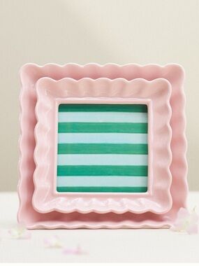 Pink Scalloped Square Ceramic Trinket Dish Set